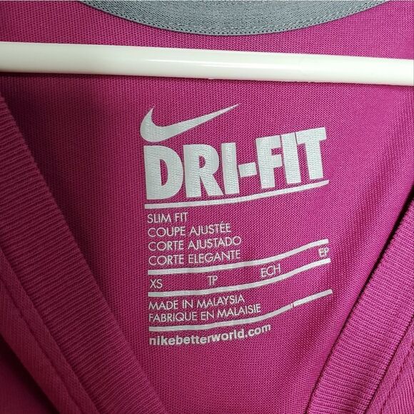 Nike XS Slim Fit Dri Fit Athletic Shirt Magenta Green Yellow White Just Do It - Picture 6 of 9